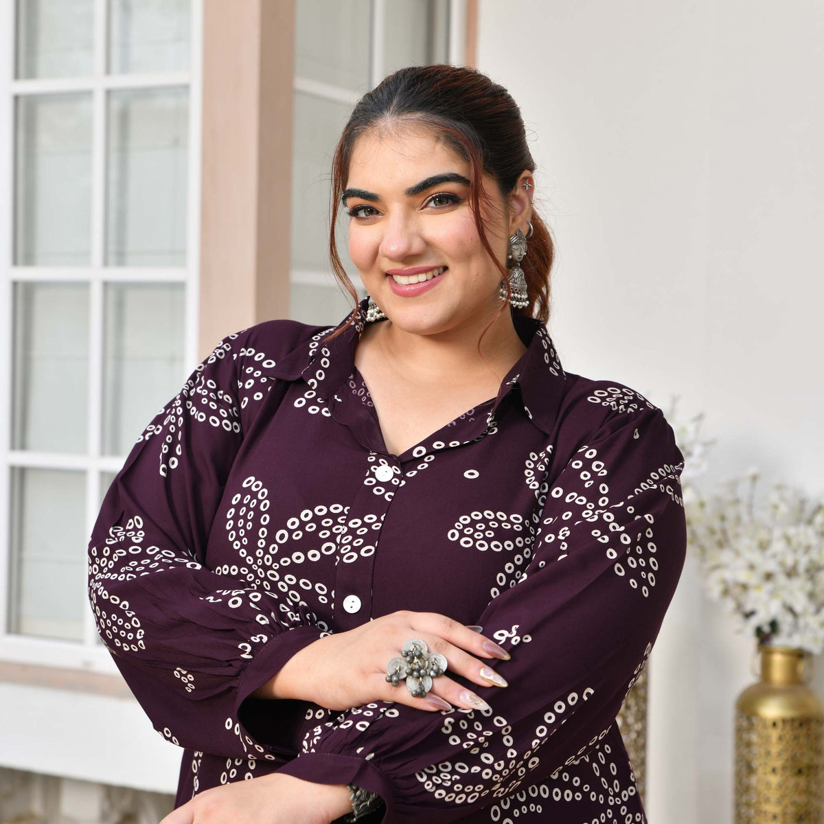 Isabelle- Plum Bandhani Rayon Cotton Farshi Set