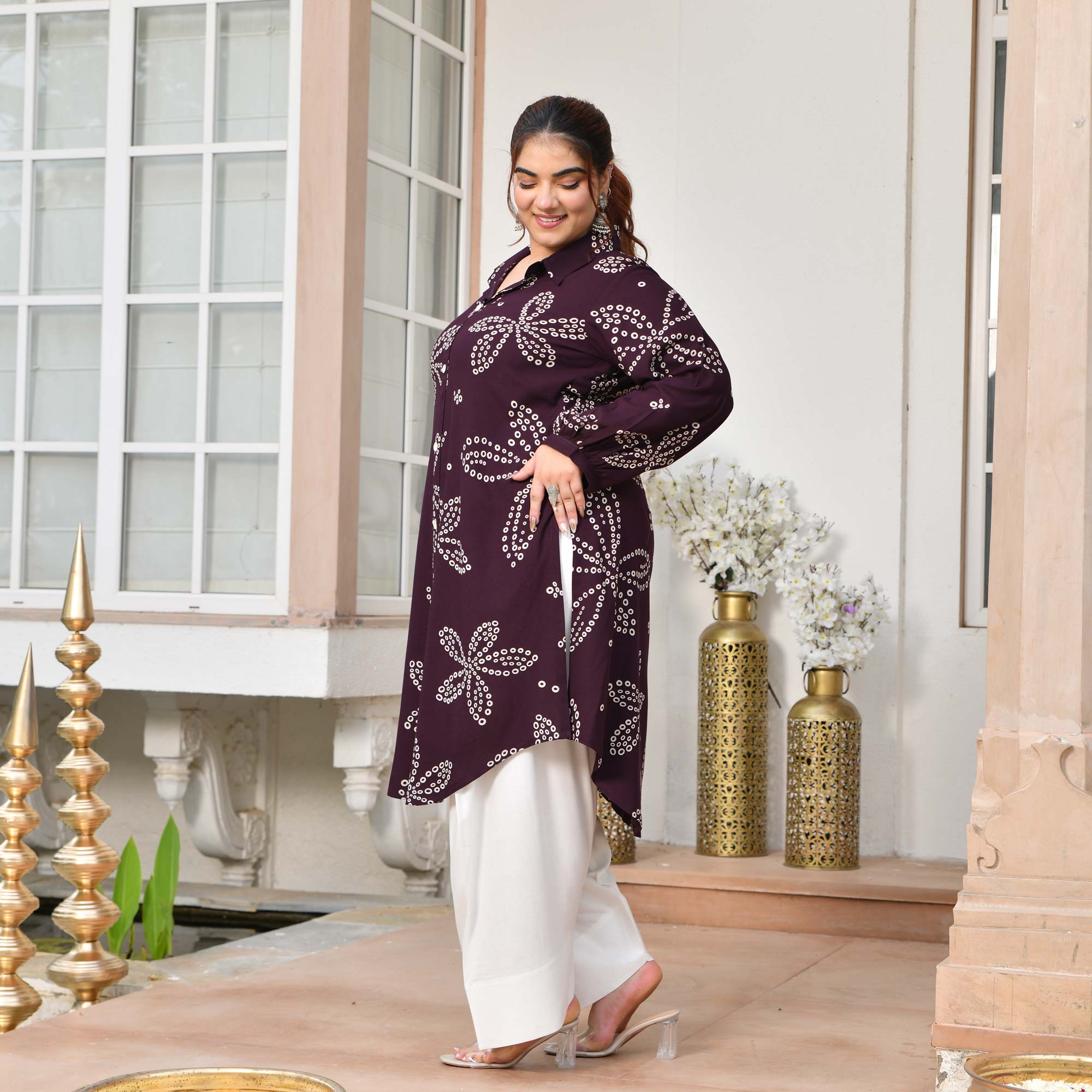 Isabelle- Plum Bandhani Rayon Cotton Farshi Set
