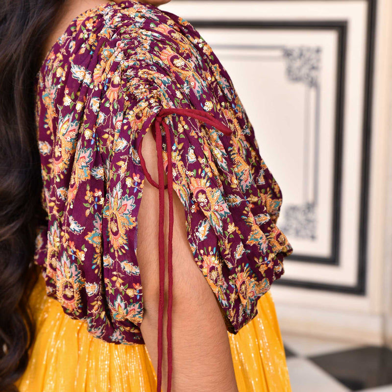 Wine & Sunshine Position Printed Lehenga Set