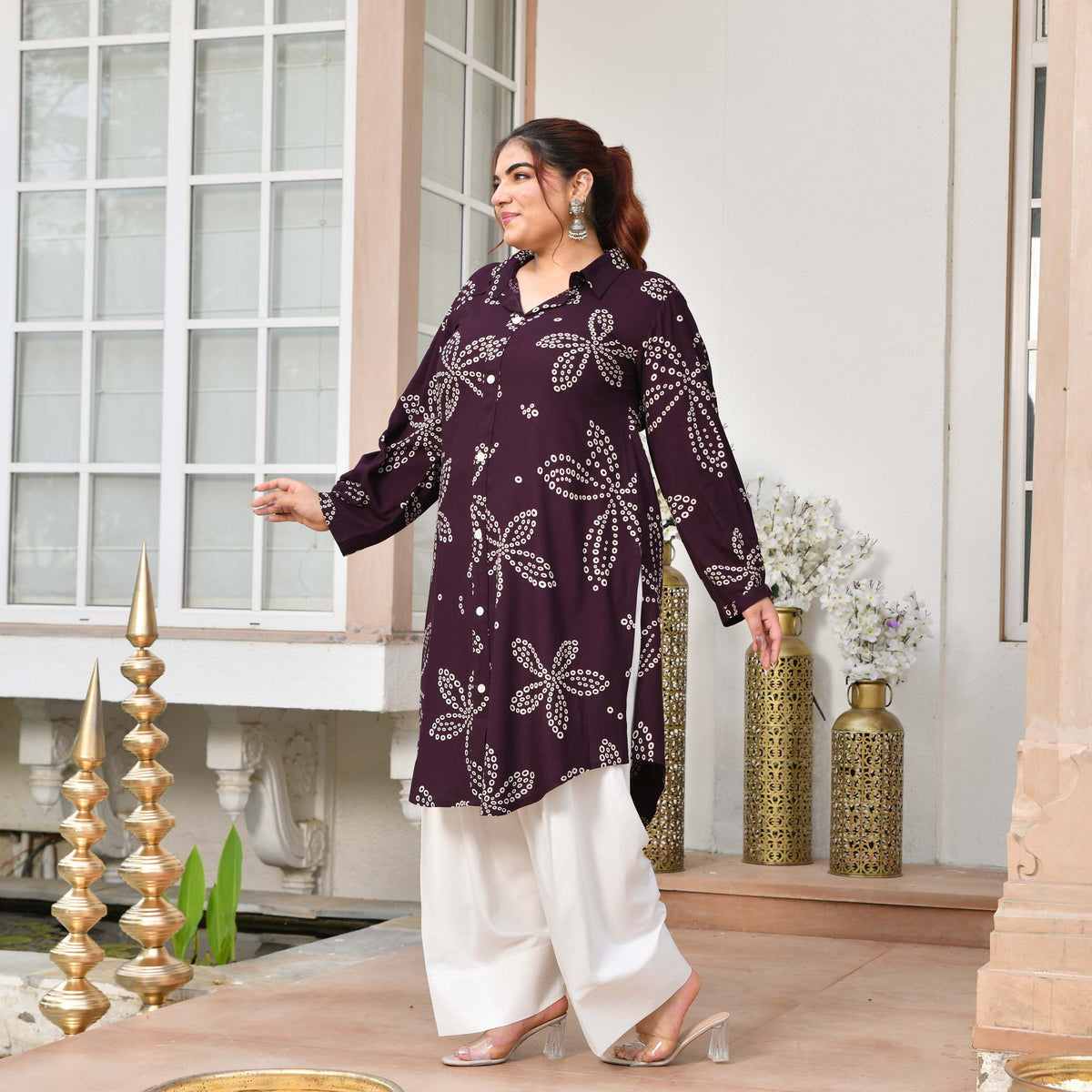 Isabelle- Plum Bandhani Rayon Cotton Farshi Set