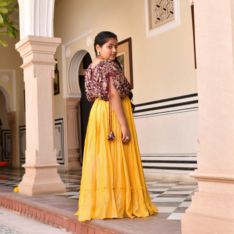 Wine & Sunshine Position Printed Lehenga Set