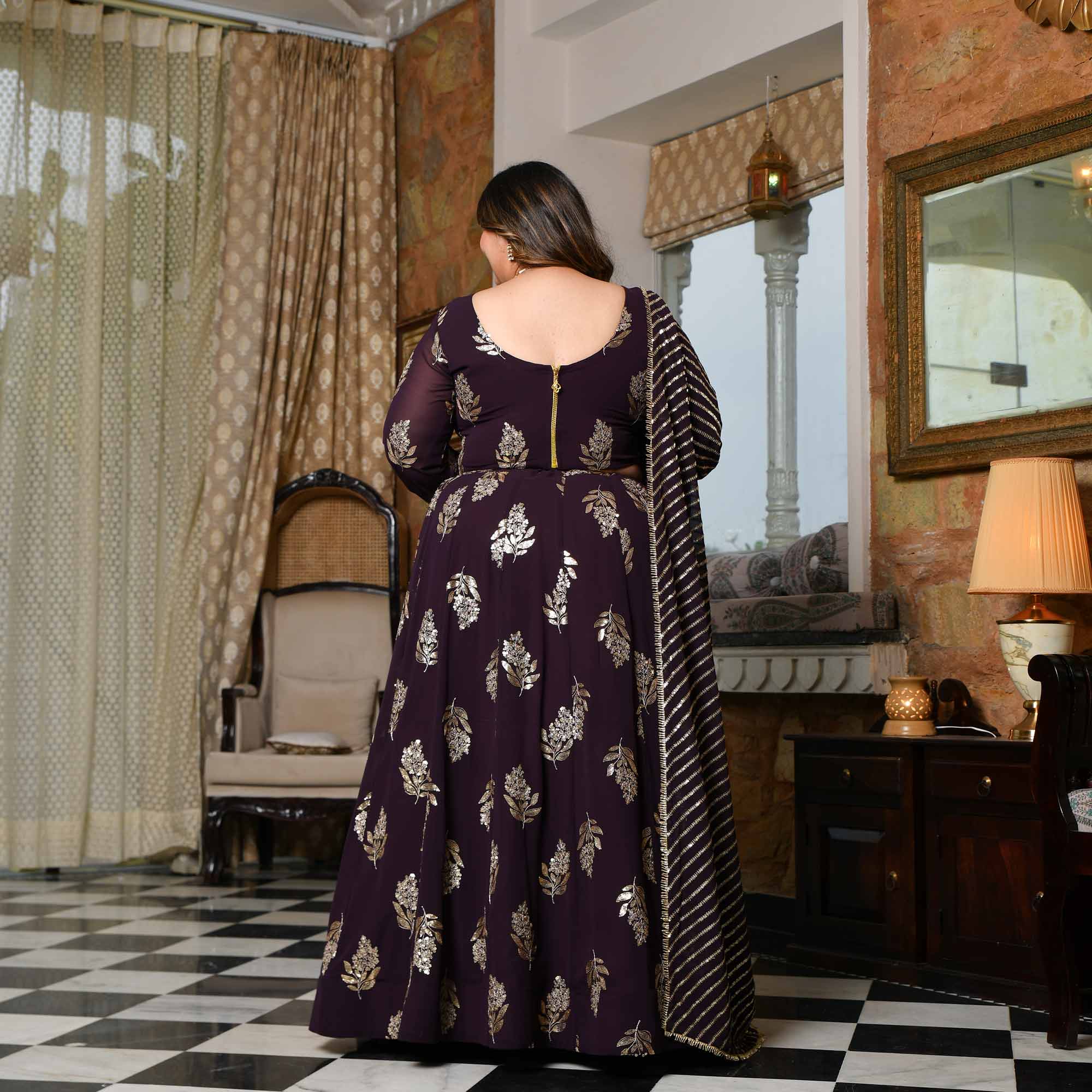 Coca Cola- Vintage Plum Sequin Embroidered Georgette Lehenga Set