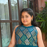 Aqua Metallic Sequin Embroidered Asymmetrical Dress