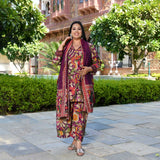 Bloom In Wine Floral Modal Co-ord Set With Stole Dupatta