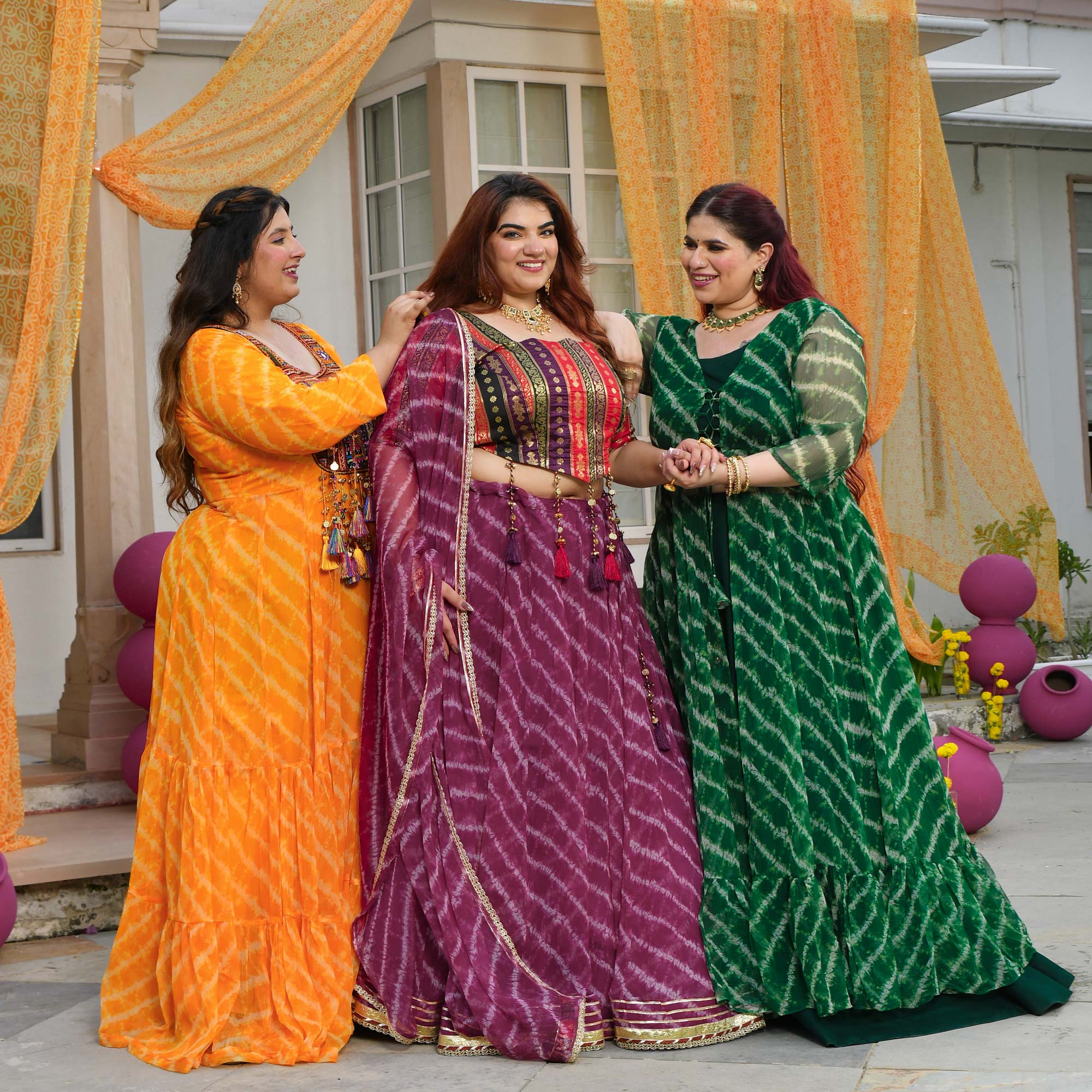 Phooljadi- Yellow Kutch Hand Embroidered Leheriya Chiffon Dress