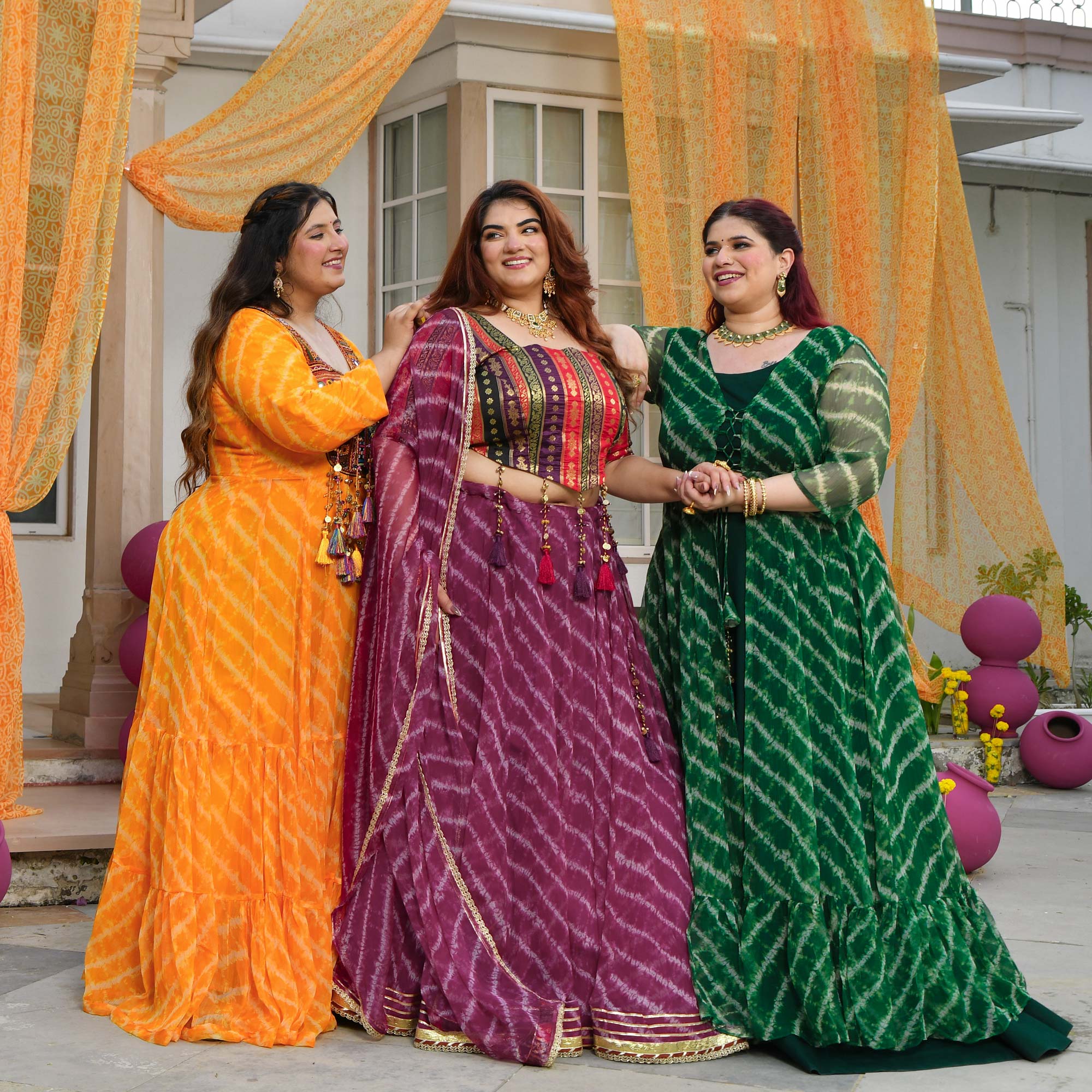 Phooljadi- Yellow Kutch Hand Embroidered Leheriya Chiffon Dress