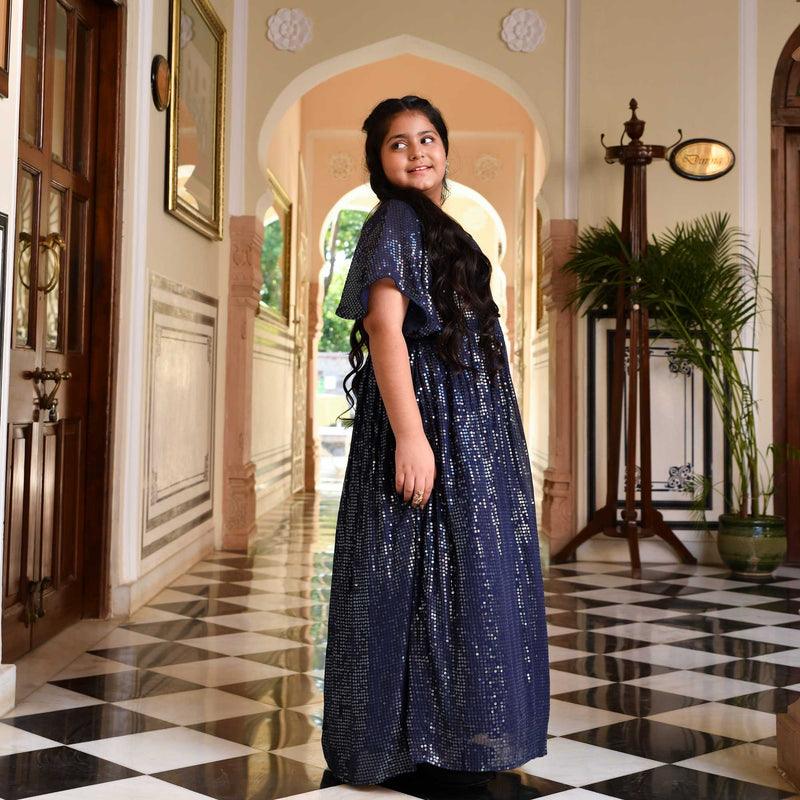 Midnight Navy Sequin Splash Georgette Gown 