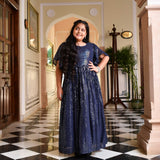 Midnight Navy Sequin Splash Georgette Gown 