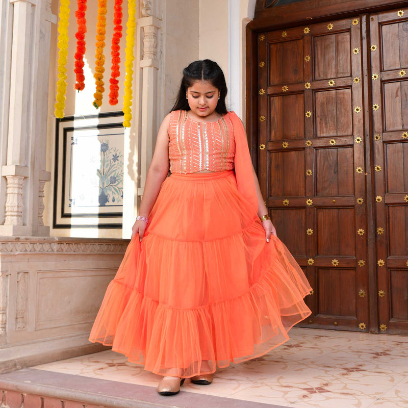 Poppy Passion Sequin Embroidered Net Lehenga Set