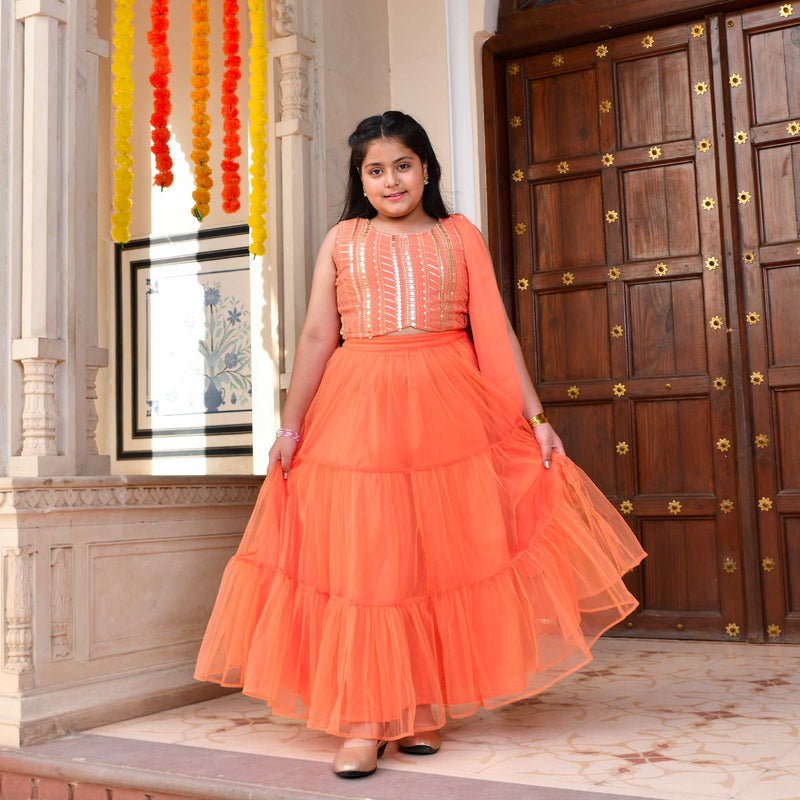 Poppy Passion Sequin Embroidered Net Lehenga Set