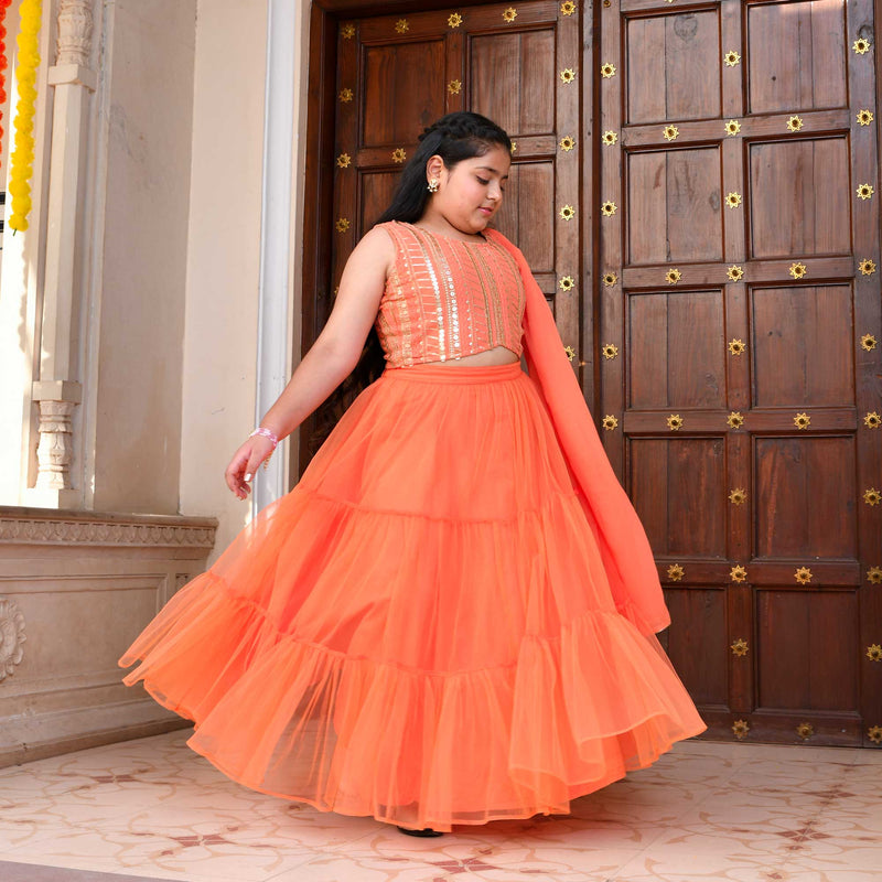 Poppy Passion Sequin Embroidered Net Lehenga Set