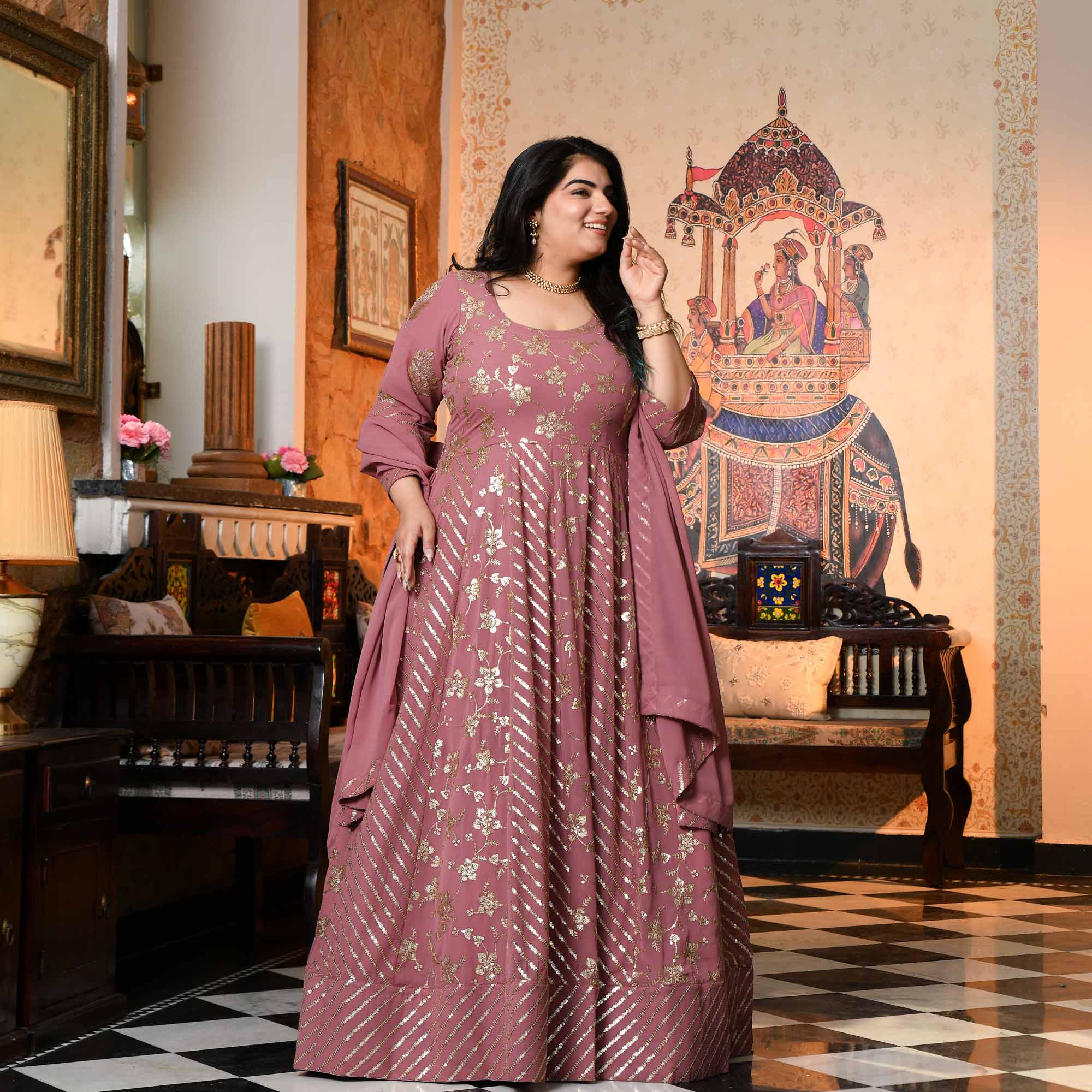 Piya Baawari- Mauve Dust Sequin Embroidered Georgette Anarkali Set
