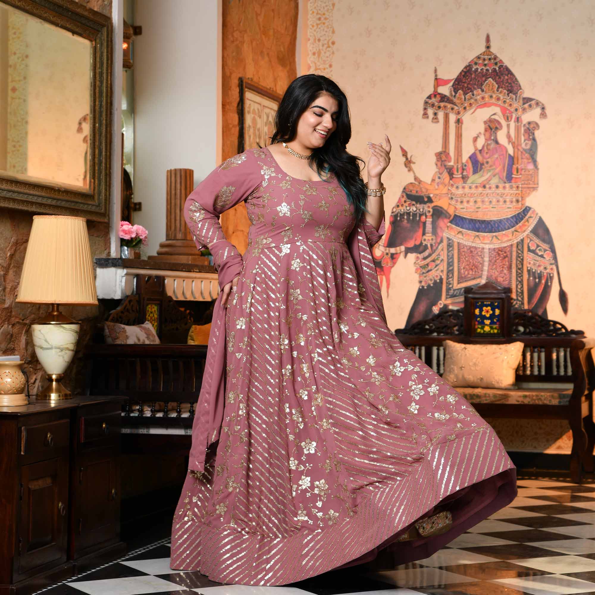 Piya Baawari- Mauve Dust Sequin Embroidered Georgette Anarkali Set