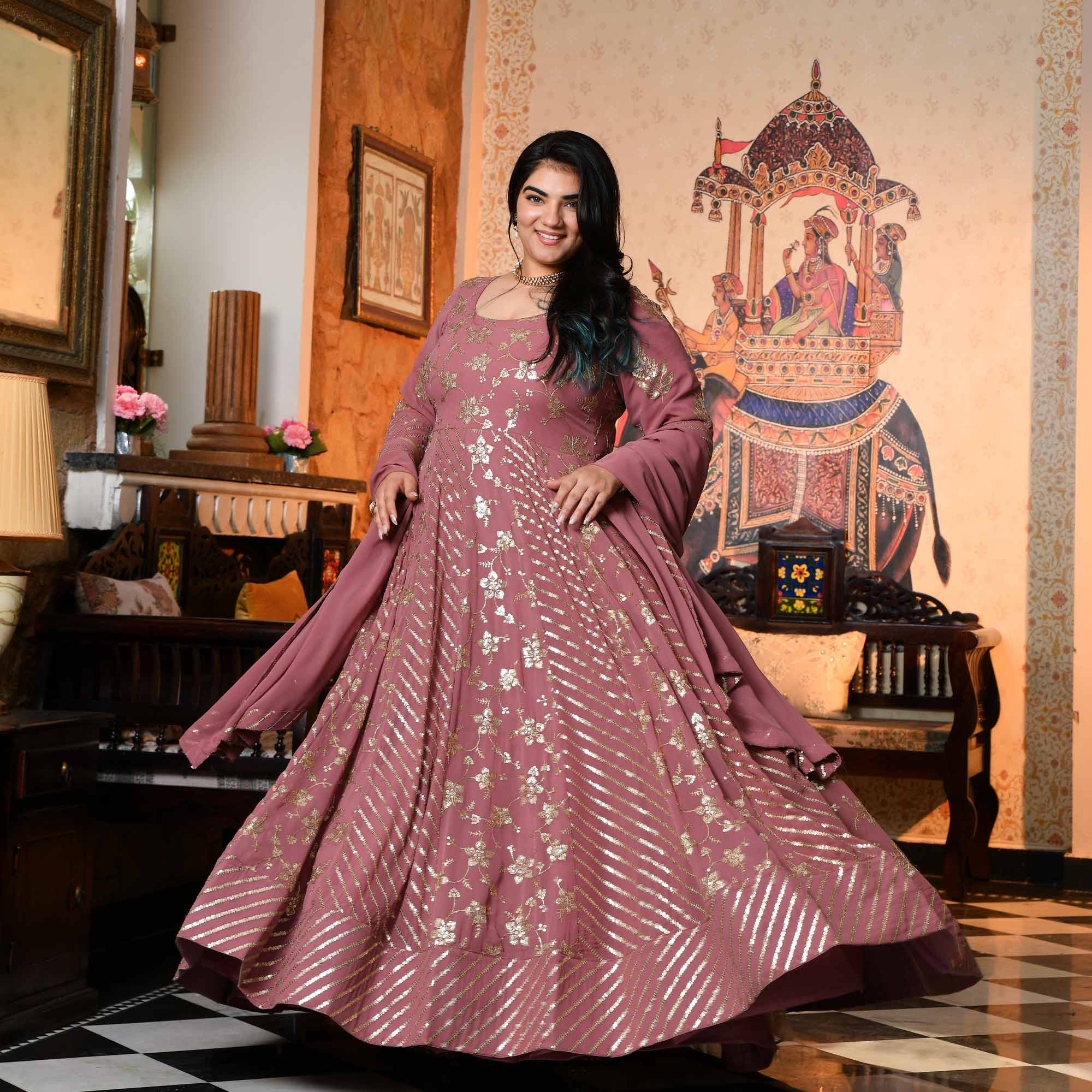 Piya Baawari- Mauve Dust Sequin Embroidered Georgette Anarkali Set