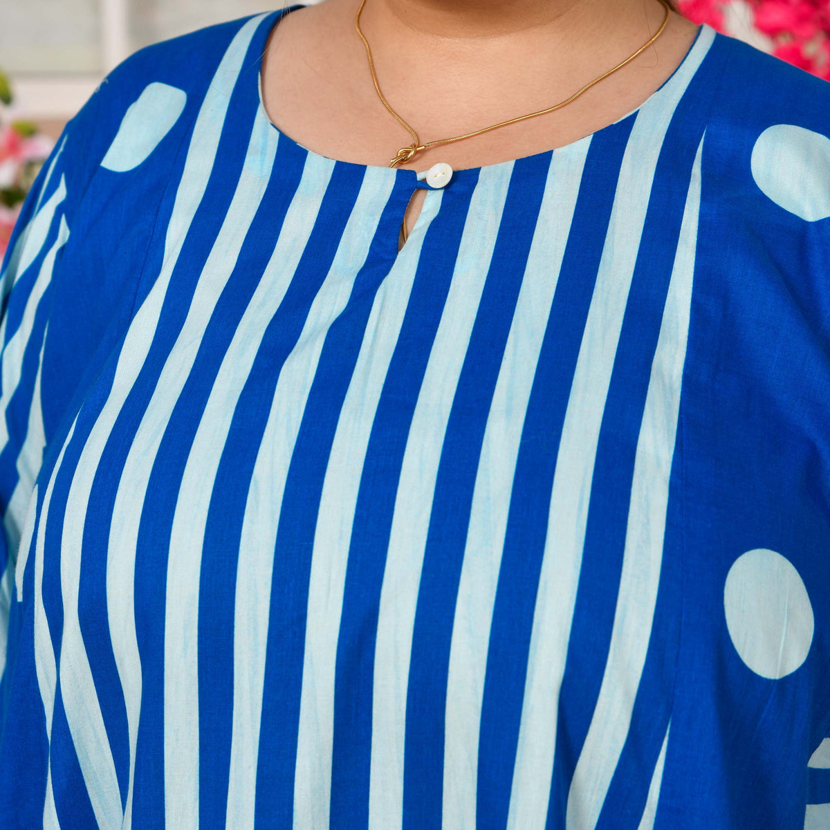 Mia- Electric Blue Striped Polka Aline Farshi Set