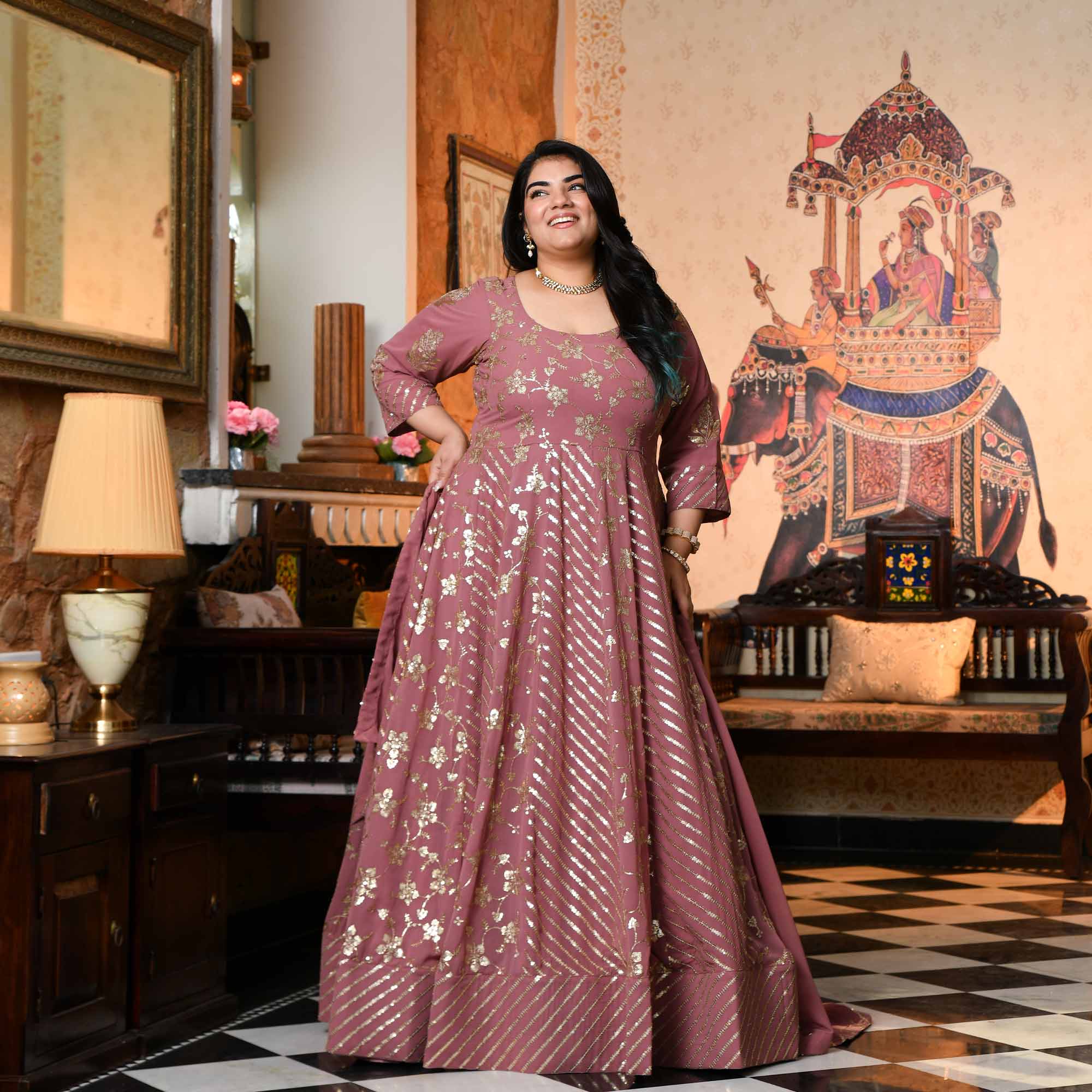Piya Baawari- Mauve Dust Sequin Embroidered Georgette Anarkali Set