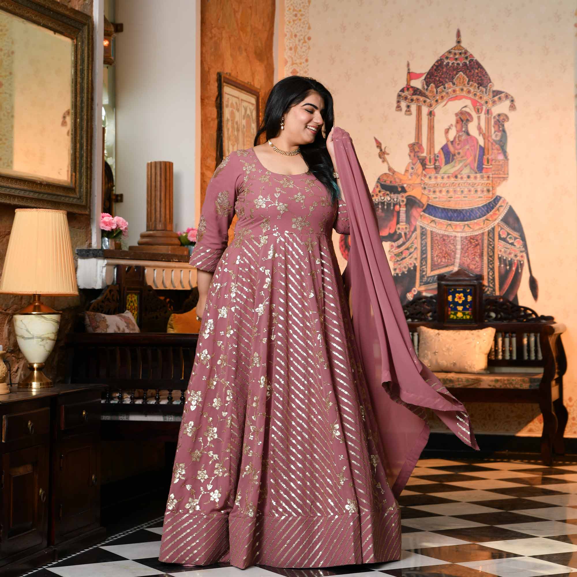 Piya Baawari- Mauve Dust Sequin Embroidered Georgette Anarkali Set