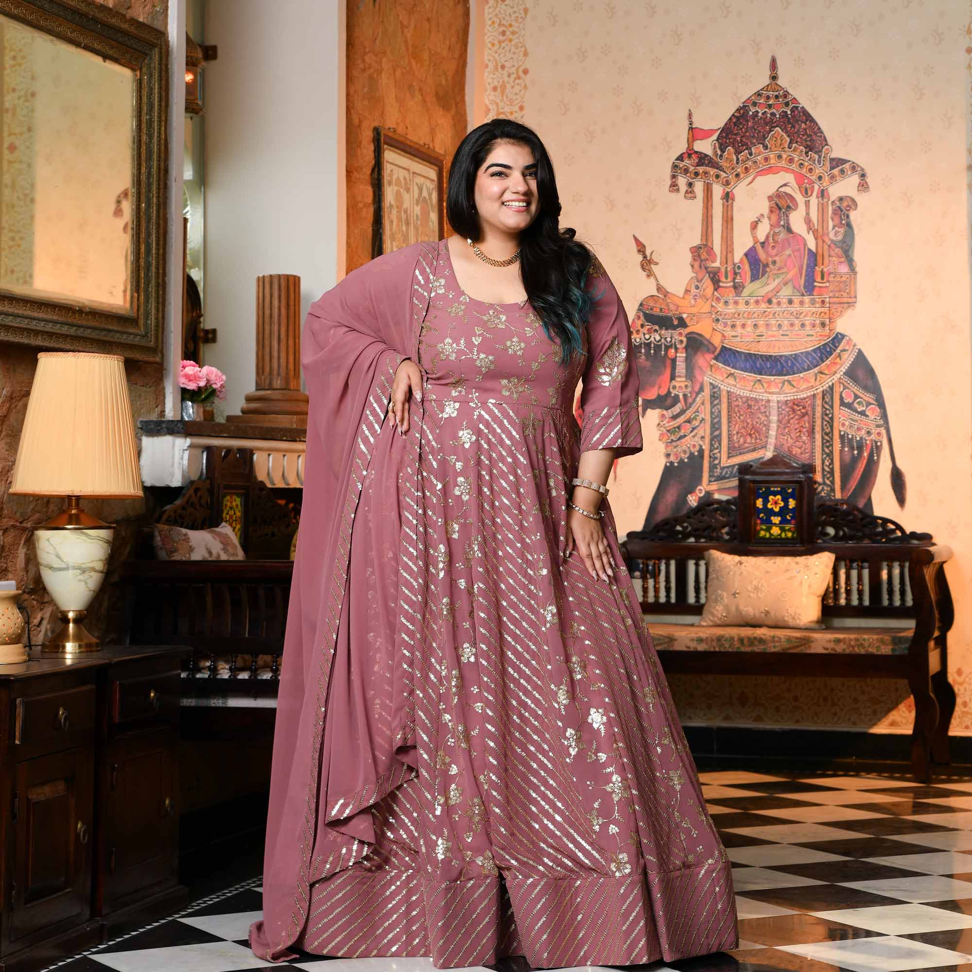 Piya Baawari- Mauve Dust Sequin Embroidered Georgette Anarkali Set