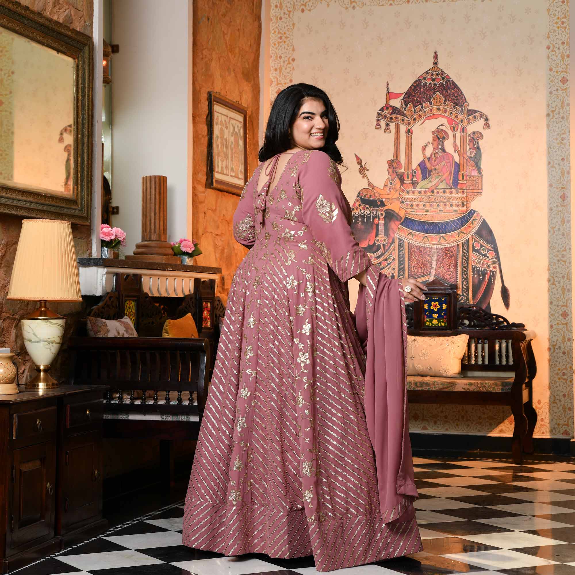 Piya Baawari- Mauve Dust Sequin Embroidered Georgette Anarkali Set