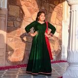 Lush Green & Red Velvet Anarkali Set