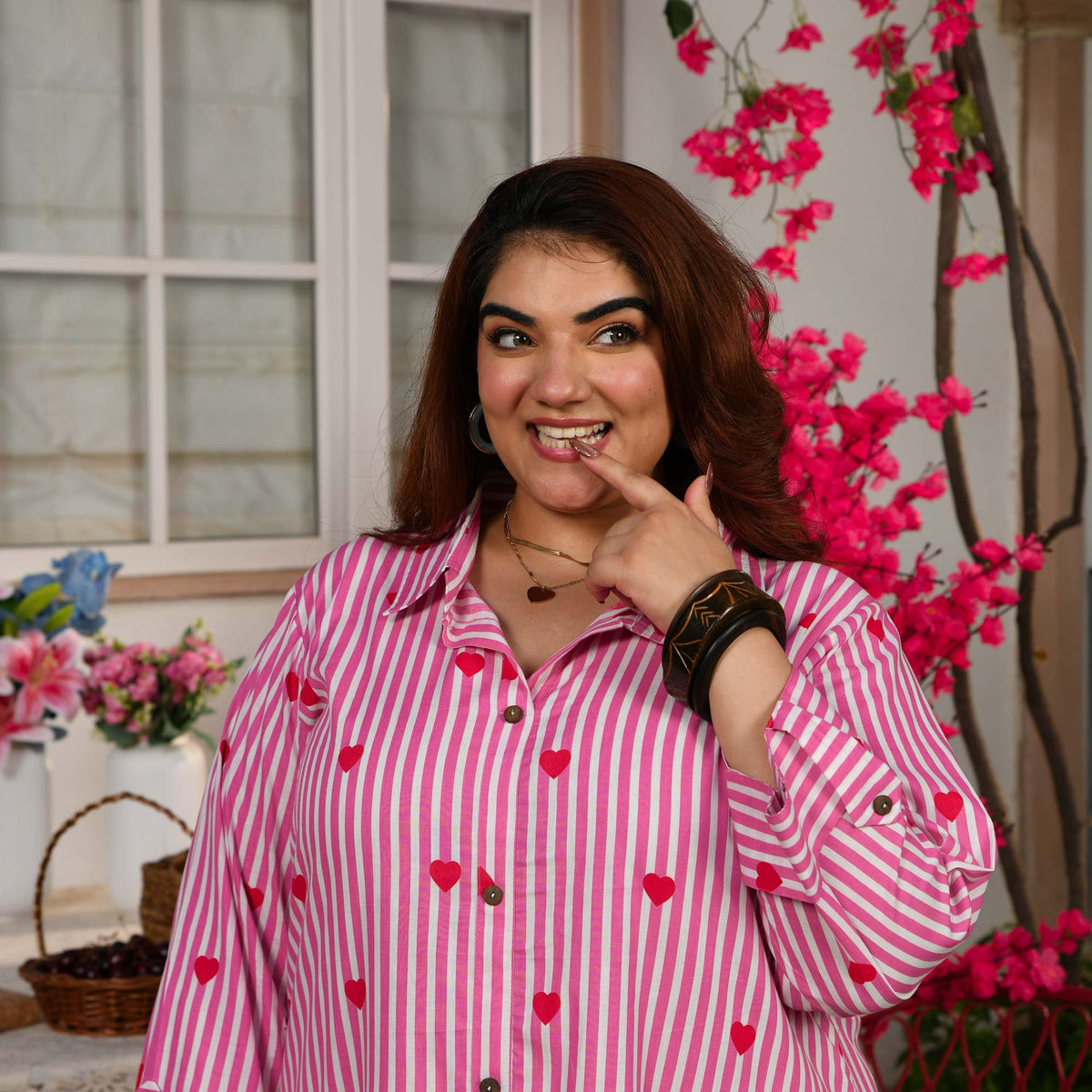 Blosoom- Strawberry Pink Love Striped Pure Cotton Aline Kurta