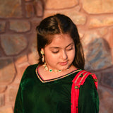 Lush Green & Red Velvet Anarkali Set