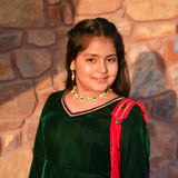 Lush Green & Red Velvet Anarkali Set