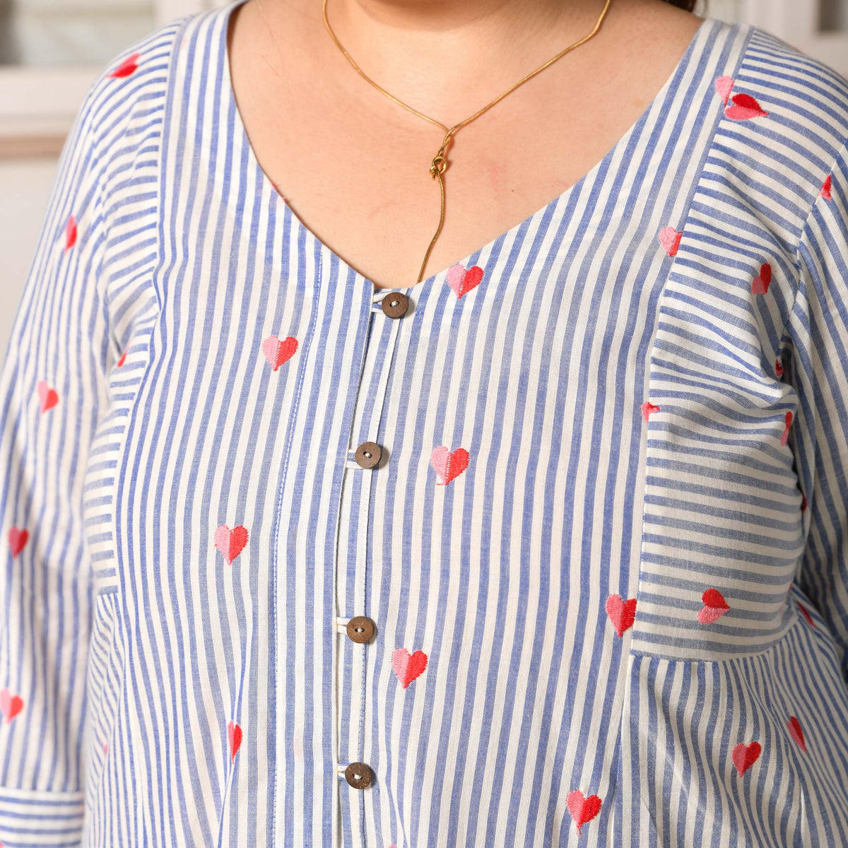 Bubbles-  Linen Blue Love Striped Pure Cotton Aline Kurta
