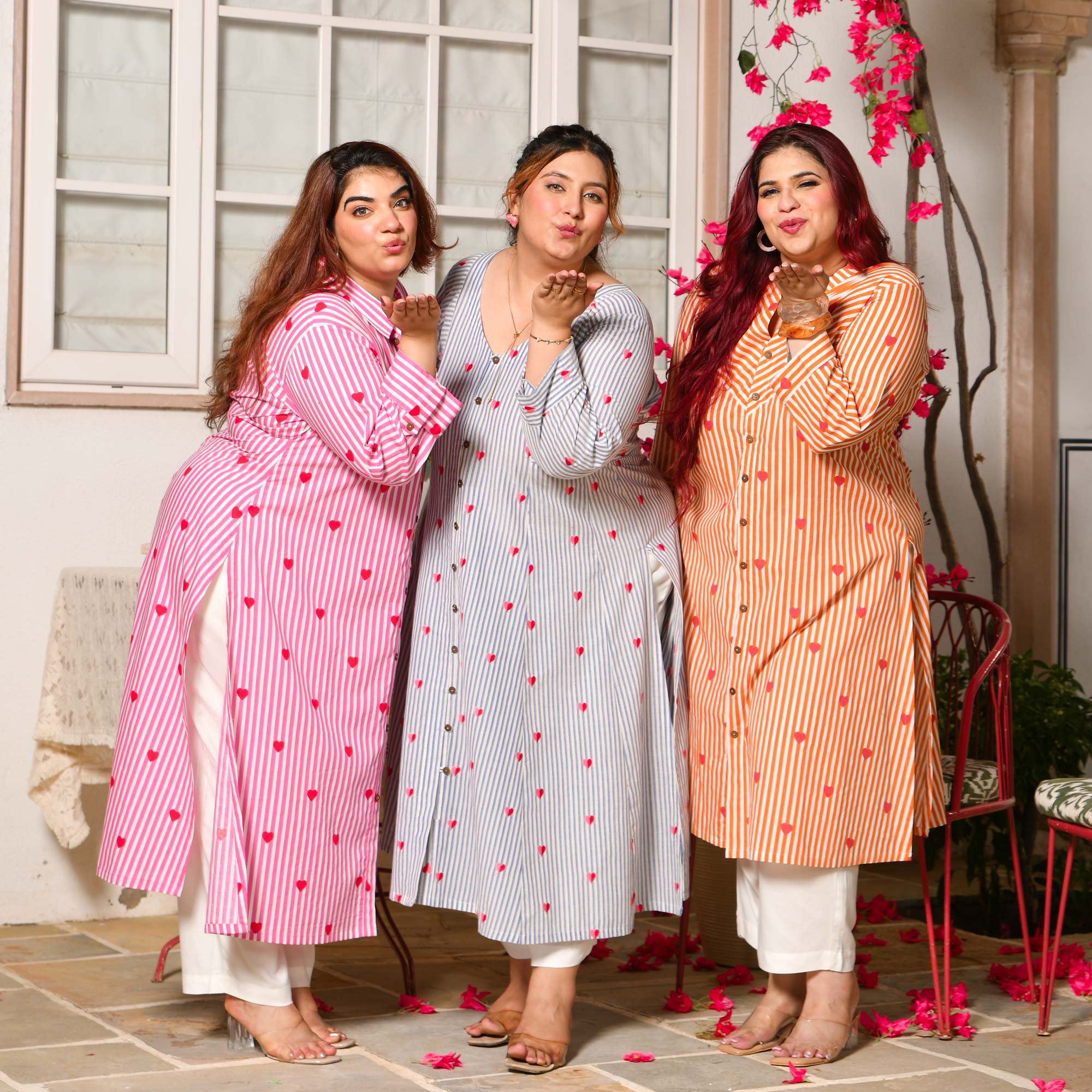 Bubbles-  Linen Blue Love Striped Pure Cotton Aline Kurta