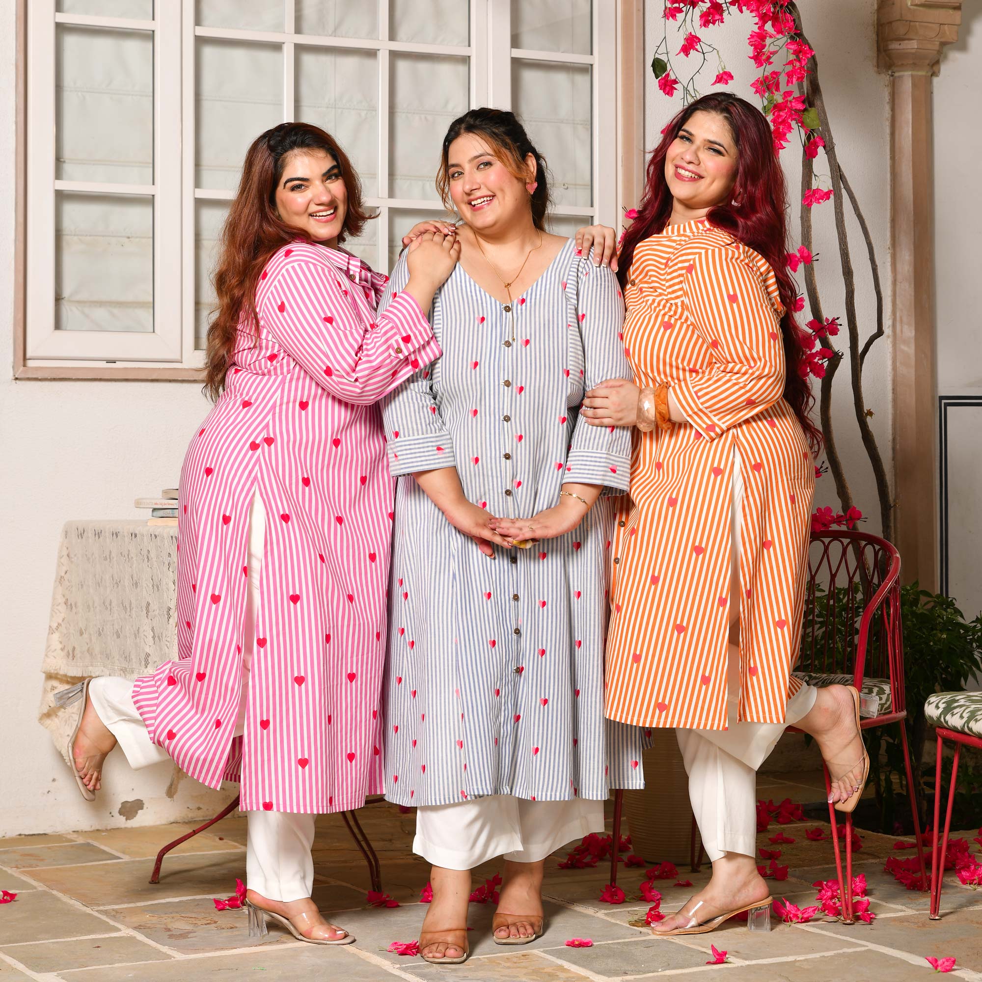 Bubbles-  Linen Blue Love Striped Pure Cotton Aline Kurta