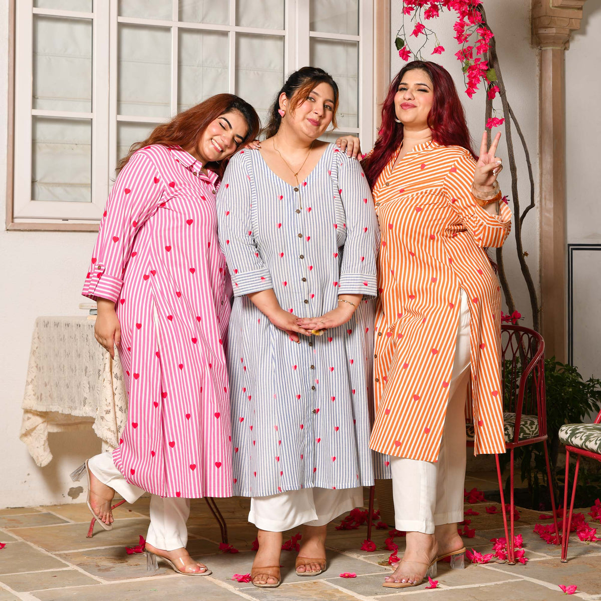 Buttercup- Orange Love Striped Pure Cotton Aline Kurta
