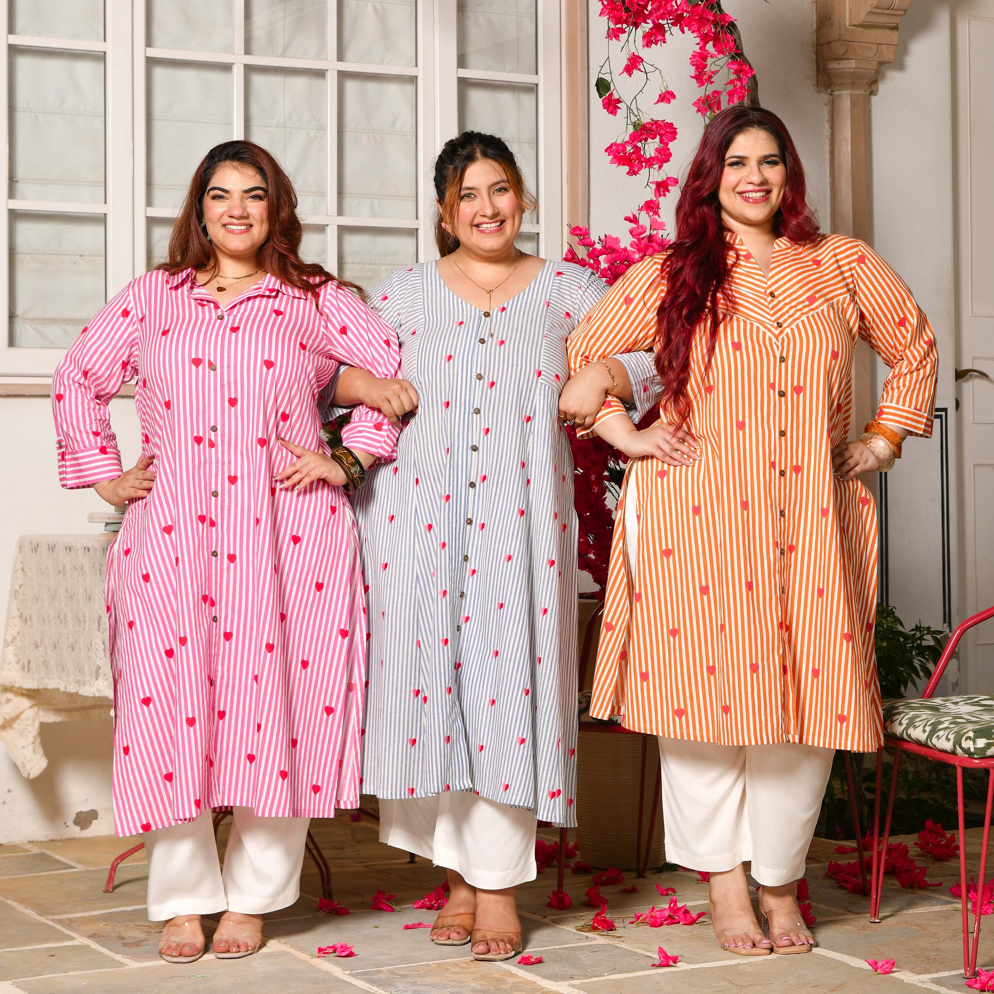 Bubbles-  Linen Blue Love Striped Pure Cotton Aline Kurta