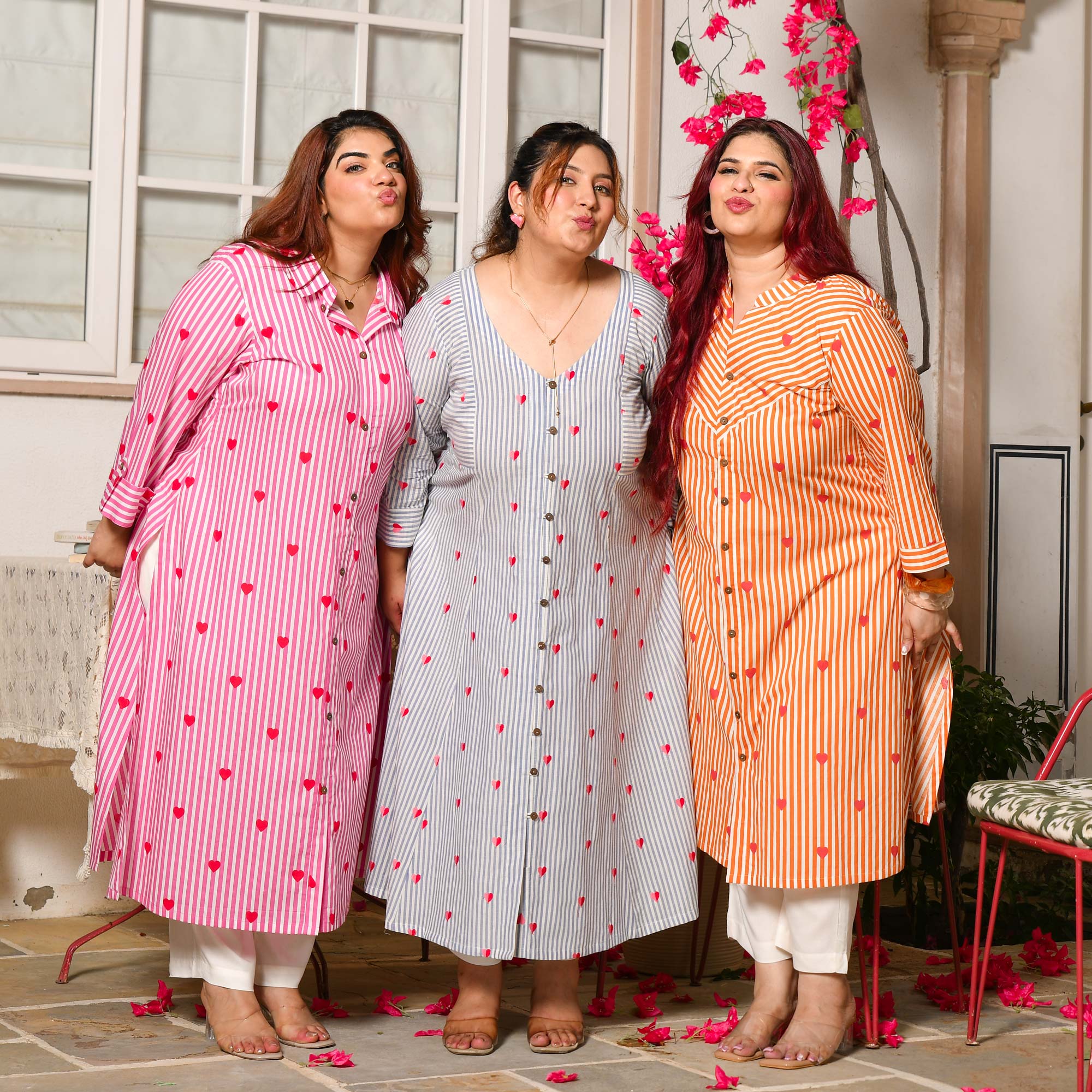 Buttercup- Orange Love Striped Pure Cotton Aline Kurta