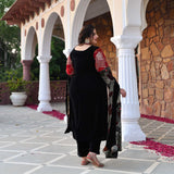 Midnight Black Velvet Sequin Embroidered Kurta