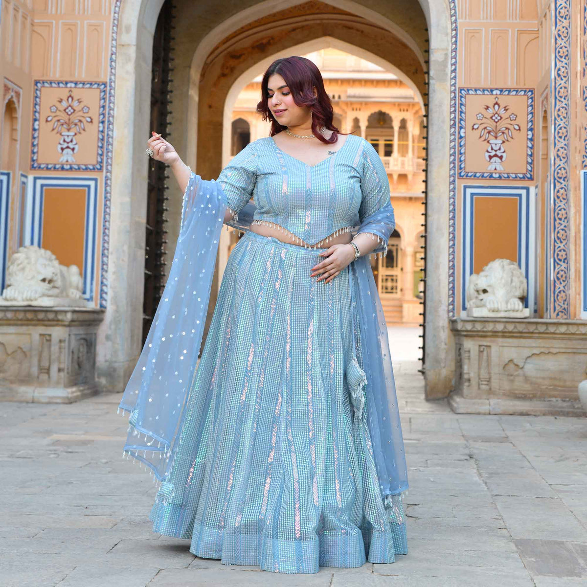 Aphrodite- Soft Metallic Blue Sequin Embroidered Lehenga Set