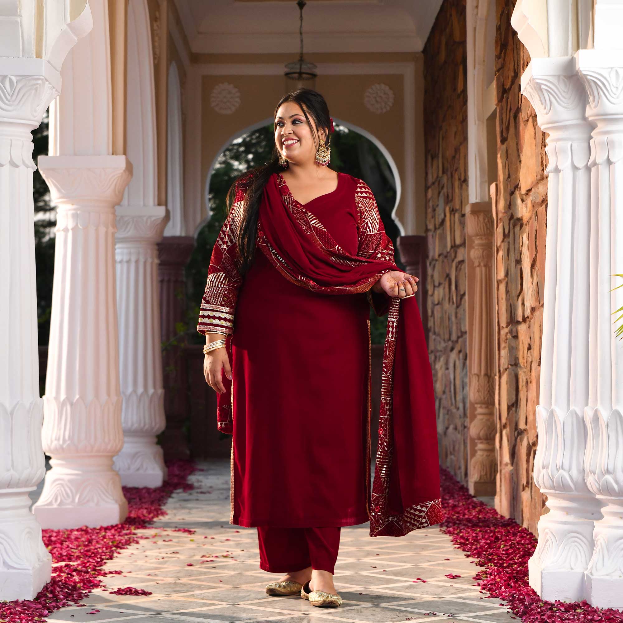 Maroon Velvet Verve Sequin Embroidered Kurta