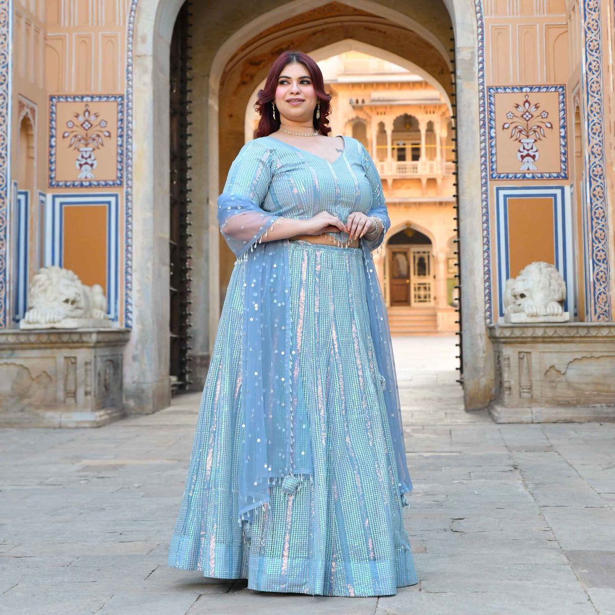 Aphrodite- Soft Metallic Blue Sequin Embroidered Lehenga Set
