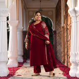 Maroon Velvet Verve Sequin Embroidered Suit Set