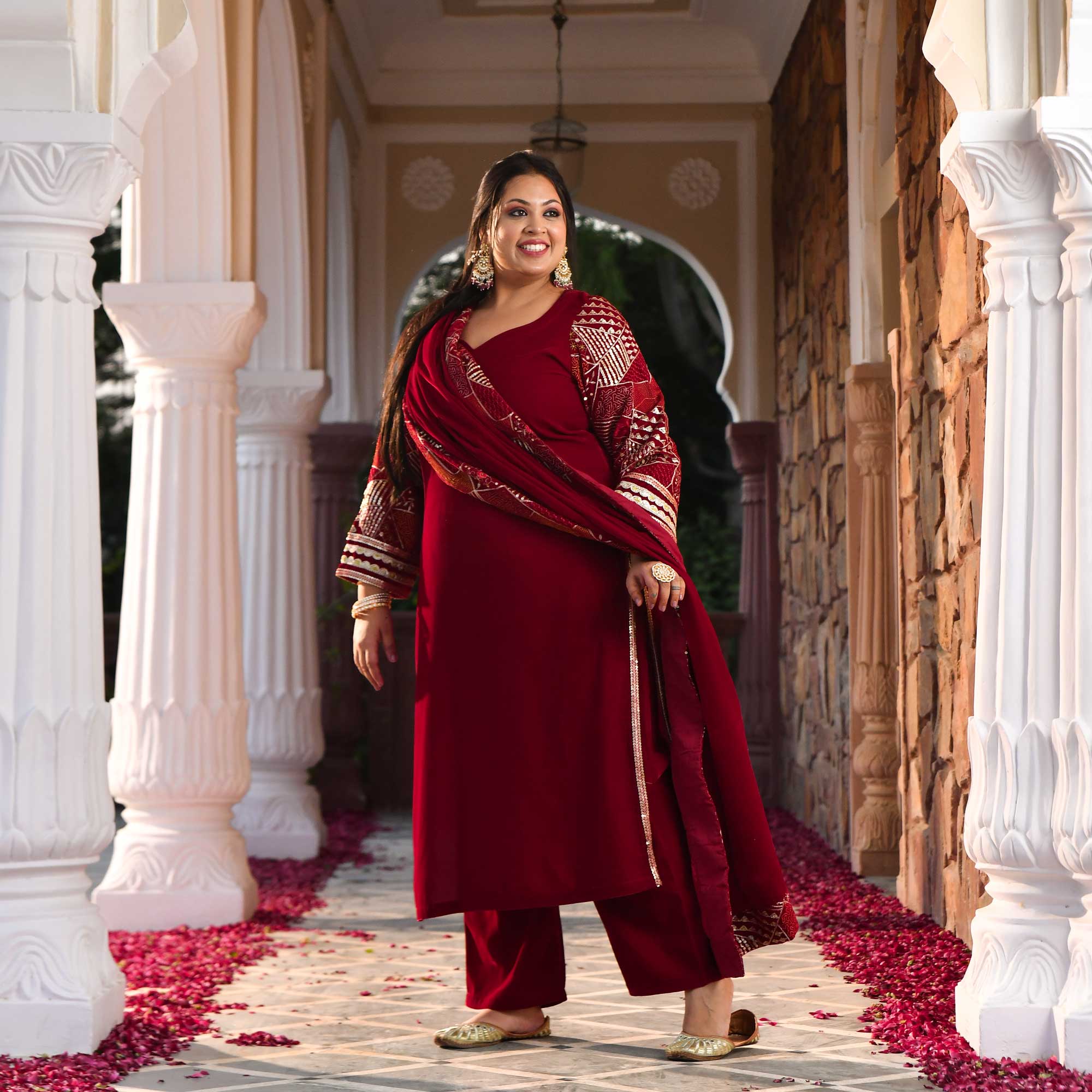 Maroon Velvet Verve Sequin Embroidered Kurta