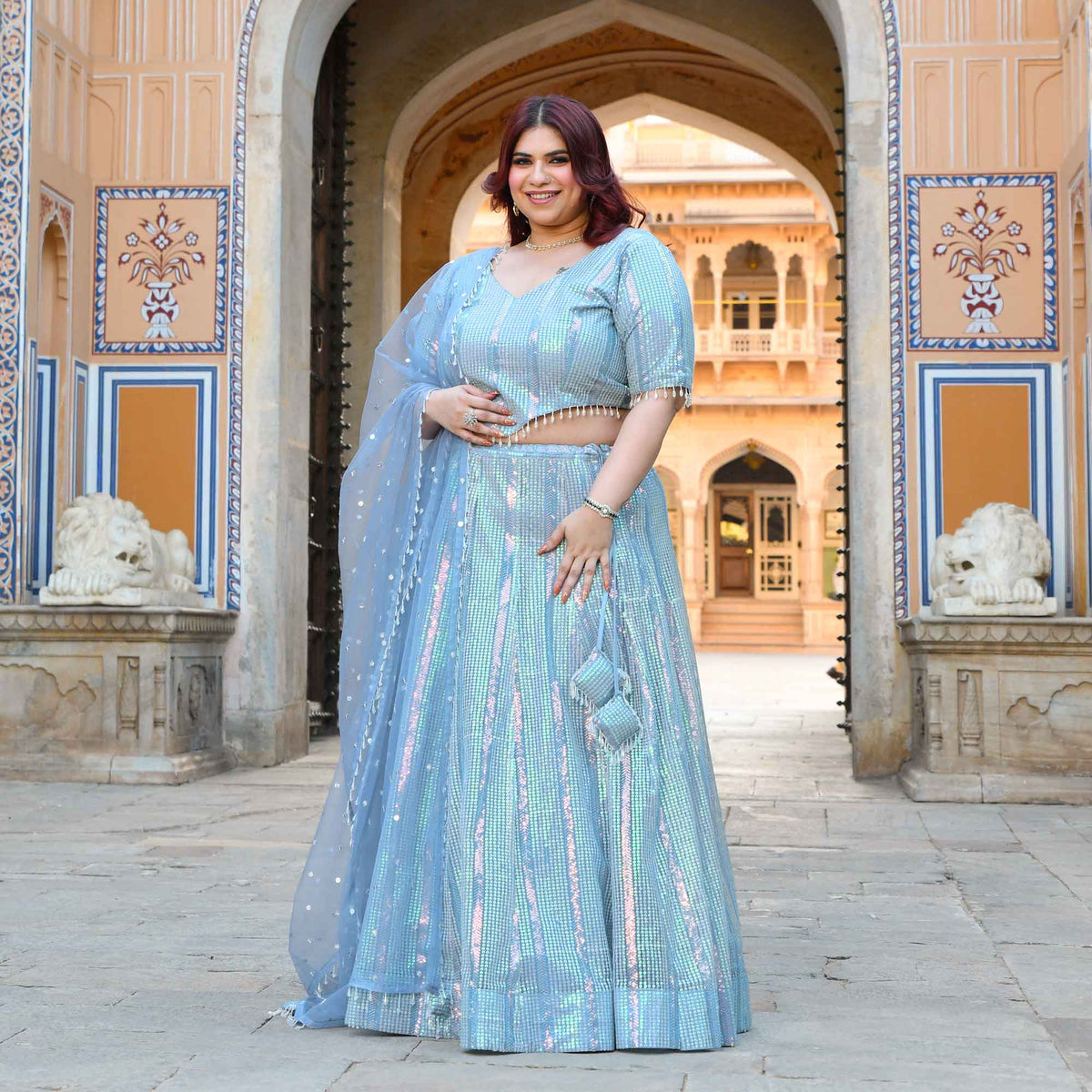 Aphrodite- Soft Metallic Blue Sequin Embroidered Lehenga Set