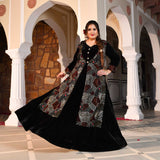Midnight Black Velvet Sequin Embroidered Anarkali With Jacket