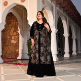 Midnight Black Velvet Sequin Embroidered Anarkali With Jacket