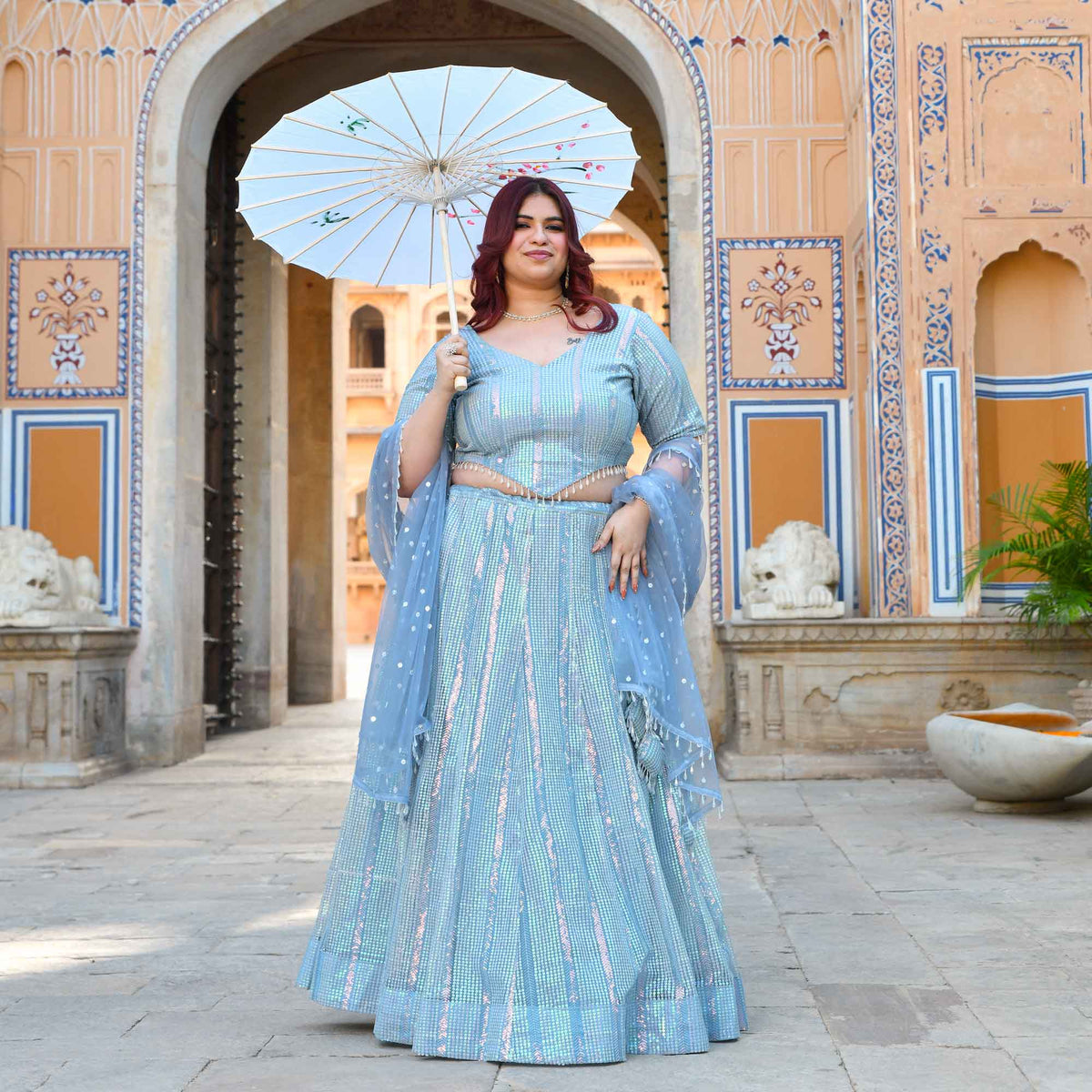 Aphrodite- Soft Metallic Blue Sequin Embroidered Lehenga Set