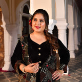 Midnight Black Velvet Sequin Embroidered Anarkali With Jacket