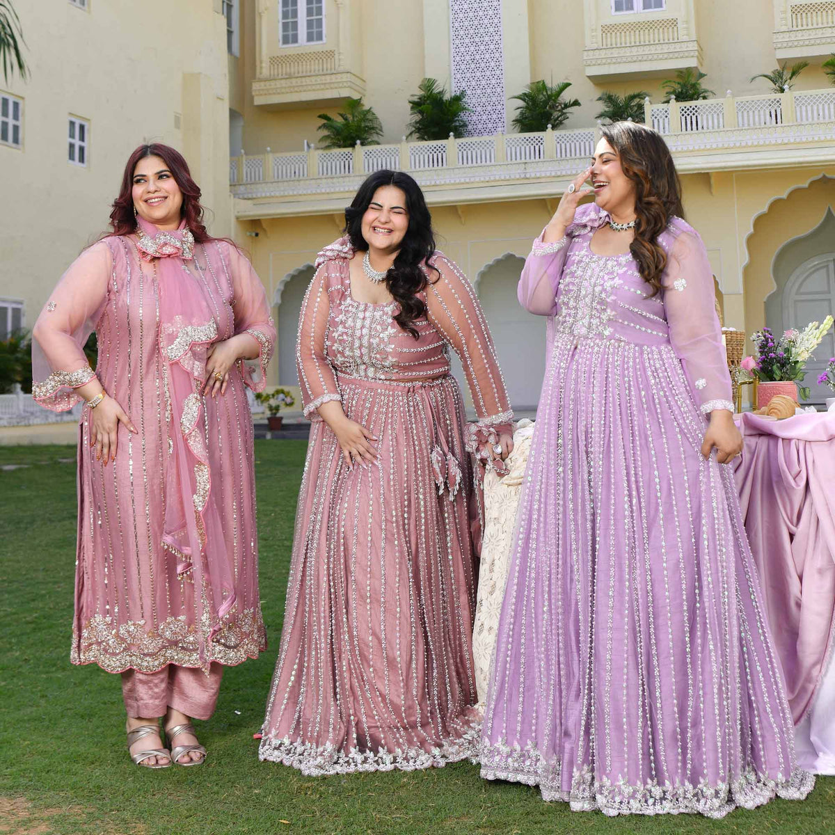 Dione- Periwinkle Pearl & Sequin Embroidered Net Cape Lehenga Set