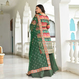 Pine & Garnet Position Printed Lehenga Set