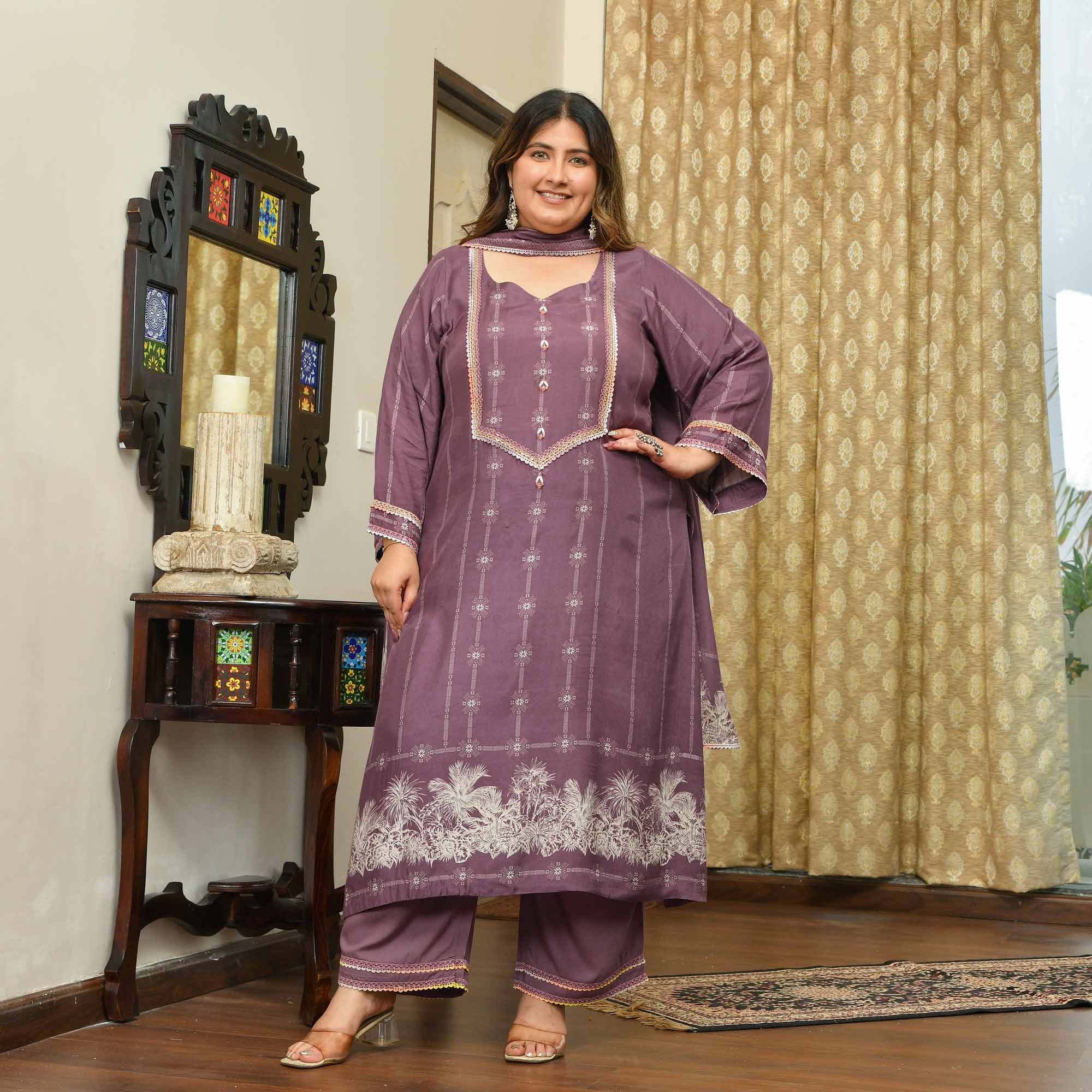 Marshmallow- Dark Mauve Floral Pure Muslin Suit Set