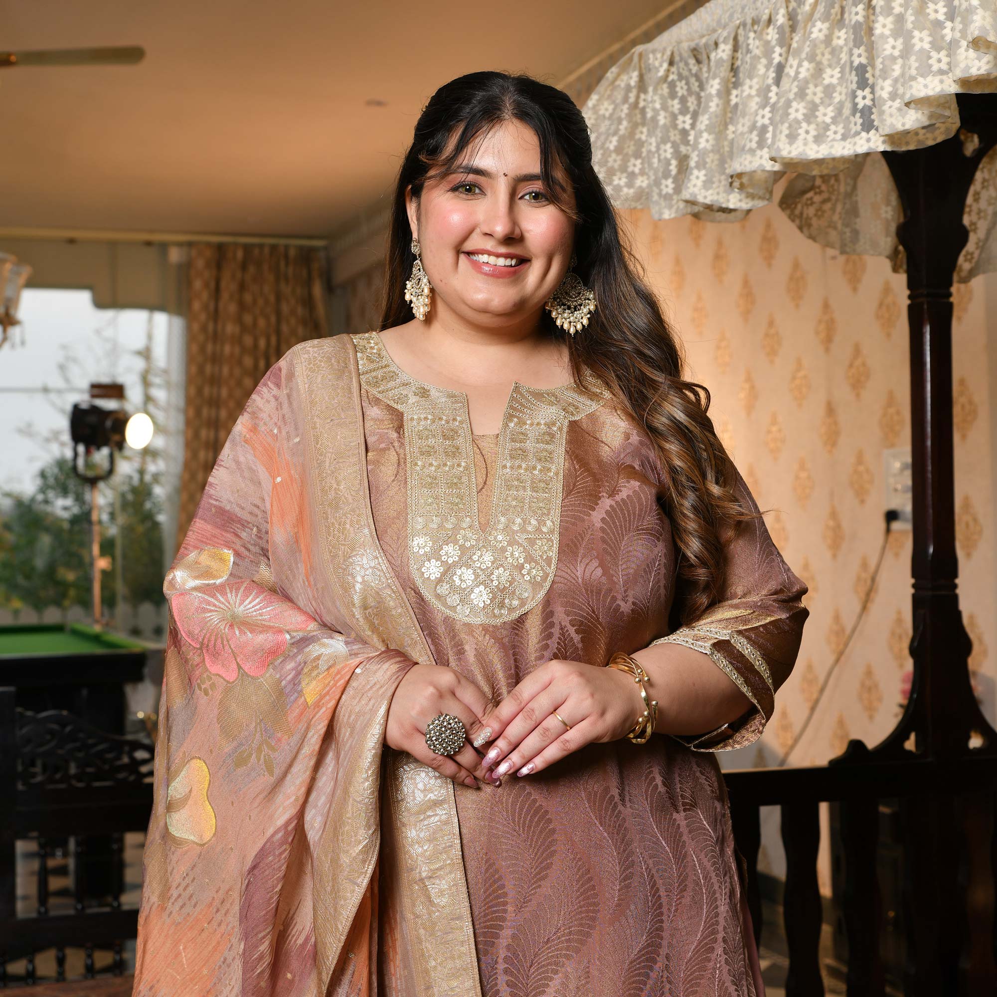 Radha- Rosy Brown Pure Tissue Silk Banarasi suit set