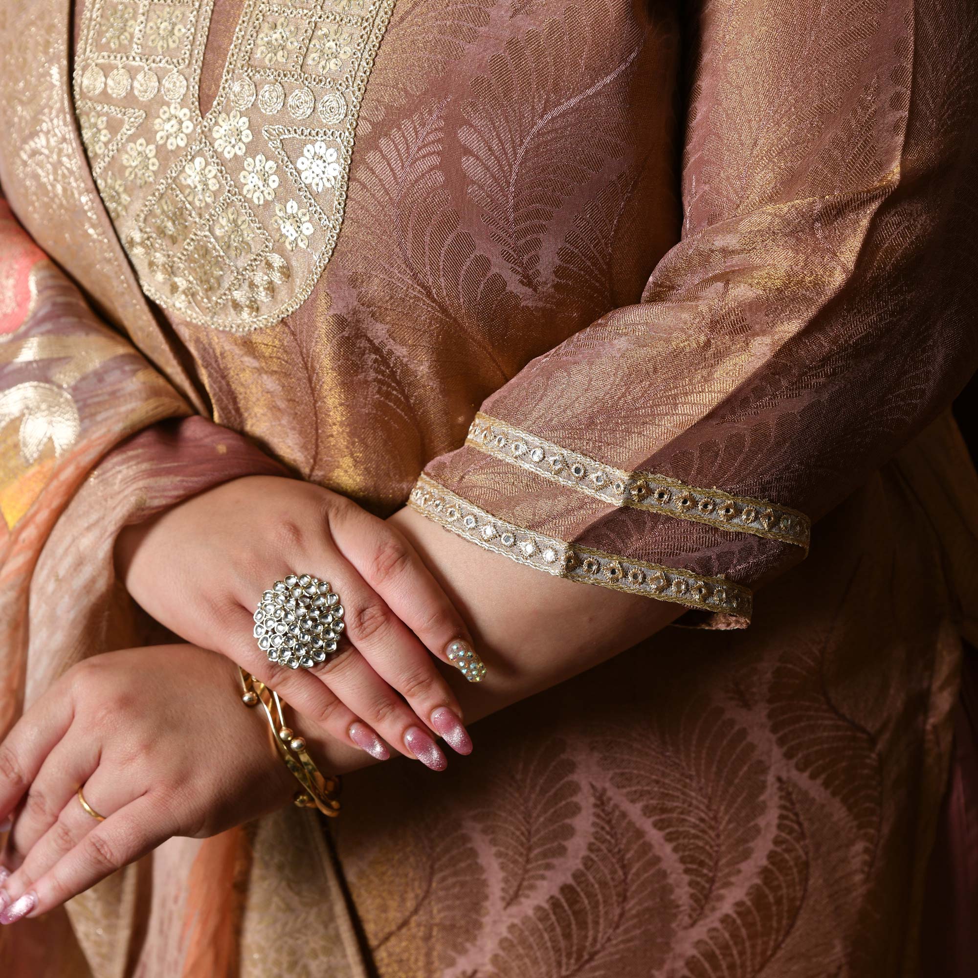Radha- Rosy Brown Pure Tissue Silk Banarasi suit set