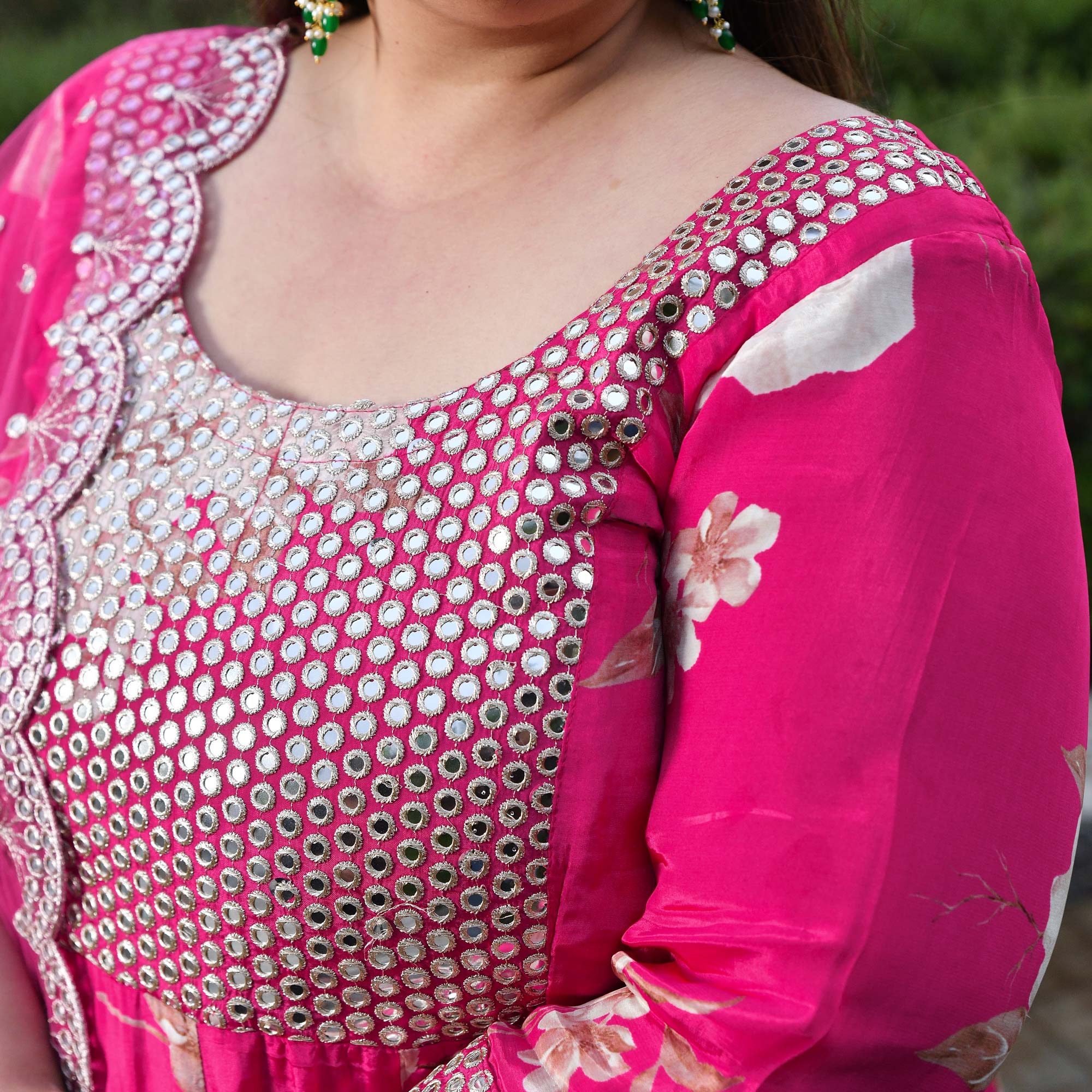 Dream Girl- Pink Pure Crepe Mirror Embroidered Anarkali Set